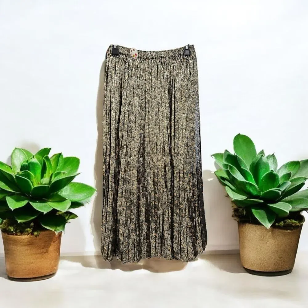 Women's Metallic Pleated Midi Sexy Romantic Skirt Vineyard Vines Size L NWT